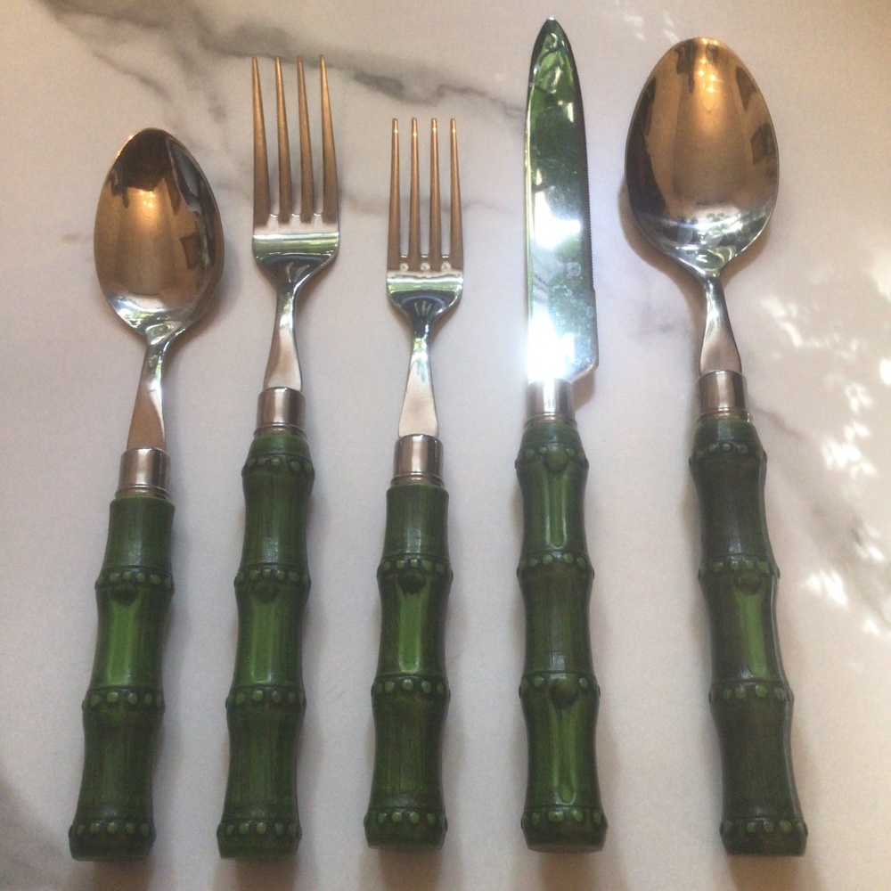 ZODAX 5 piece flatware set, Green bamboo